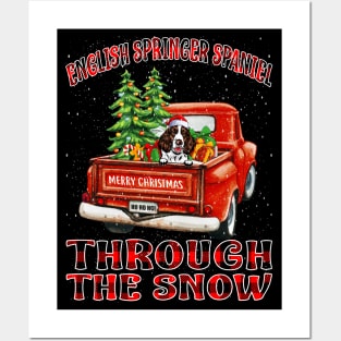 Christmas English Springer Spaniel Through The Snow Dog Santa Truck Tree Posters and Art